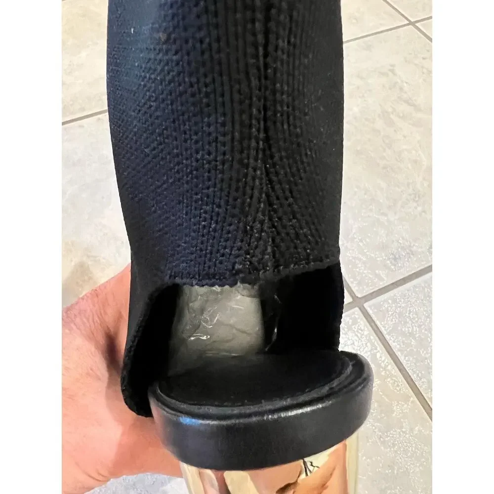 Cuccoo Chunky Gold Heeled Open Toe Black Size 41 (8) Sandal Slip on Boots - Picture 7 of 7